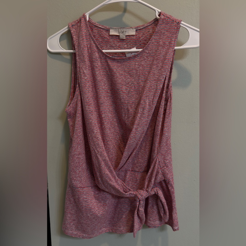 LOFT Red and White Sleeveless Top with Tie
